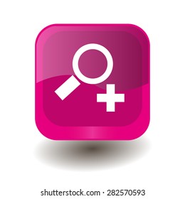 Pink square button with white zoom in sign, vector design for website
