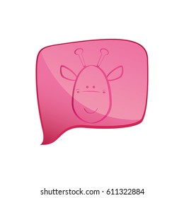 pink square chat bubble with giraffe animal inside, vector illustration