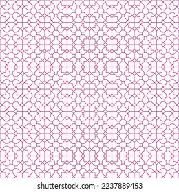 Pink square and diagonal line pattern on white background. Linked diagonal line on square and octagon shape. Pink lattice pattern on white background. Abstract maze backdrop.