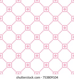 pink square with diamond seamless pattern on white background, geometric vector art design 