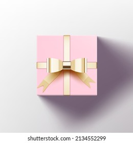 Pink Square Gift Box With Metallic Bow. EPS10 Vector