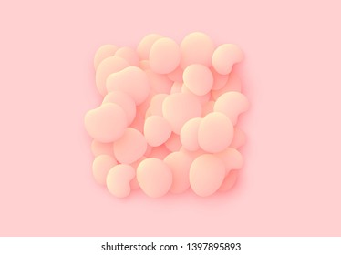 Pink square isolated background. Design elements of the liquid rounded plastic shapes, smooth sea stones, Flat Liquid splash bubble. 3d fluid objects. Modern abstract pattern organic substances