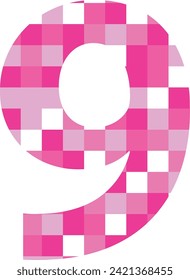 pink square monochrome colors number nine, vector illustration, isolated on white background.