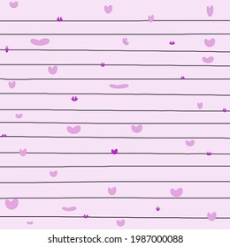 Pink square paper with black lines crossing it across the length. For writing texts and letters On the paper there were many little hearts.