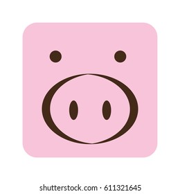 pink square pig animal face expression, vector illustration