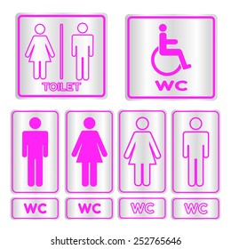 Pink square restroom  Sign set with text,Vector illustration