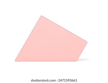 Pink squared abstract geometric figure vertical wall 3d element design realistic vector illustration. Minimalist irregular four side construction base foundation premium decor platform block