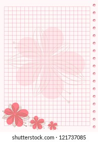 Pink squared paper sheet background with flower