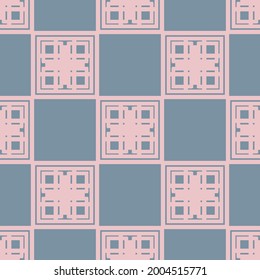 Pink squares on grey seamless background. Vector design.