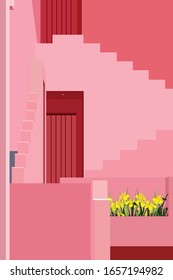 pink stair architecture, flat stair background