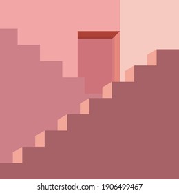 pink stairs leading to the door illustration vector 