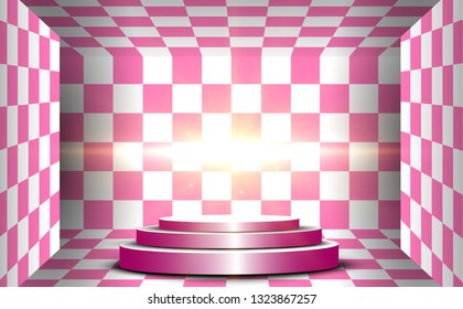 pink stand with gold light in the pink studio room