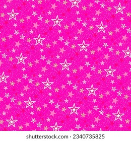 Pink star in barbie style pattern seamless on glitter background vector