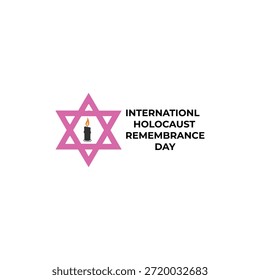 Estrela Rosa de David com chama de vela e texto "Dia Internacional da Memória do Holocausto"