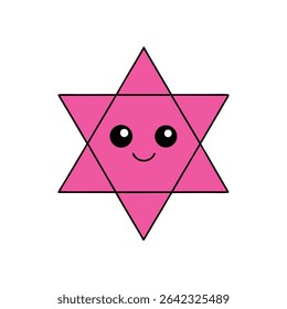 A pink Star of David with a cute cartoon face and black outline.