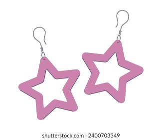 Pink star earrings. Accessory from the 00s, glamorous jewelry. Isolated on white background