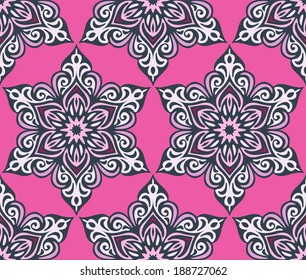 Pink star flower Seamless vector pattern