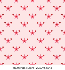 The pink star has 3 red hearts on the star. It looks like a person holding up a heart.