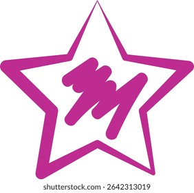 Pink Star Icon. Feminine Rating. Line Art.