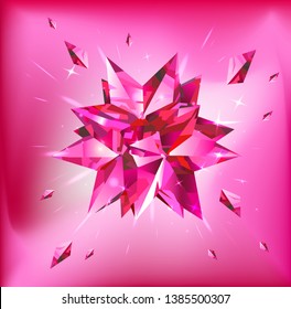 Pink star on a pink background. Crystal. Vector illustration.