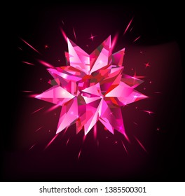Pink star on a black background. Crystal. Vector illustration.