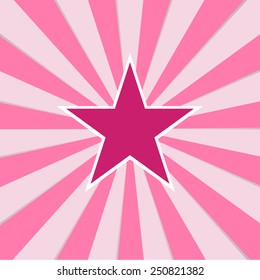 Pink star on sunburst background vector.
