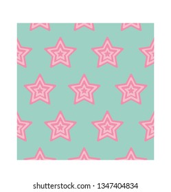 Pink Star Pattern with Green Background	
