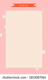 Pink star printable planner, organizer. Hand-drawn winter ornate notes, to-do, and to-buy list. Festively decorated vintage planning sheets. Time management concept. Pre-made stationery organizers.