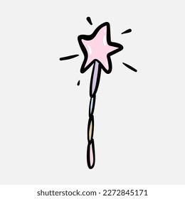 rosafarbene Sternenmagie mit glänzenden Funkeln. Zauberstab, Stick, handgezeichnete, doodle Vektorgrafik, einzeln