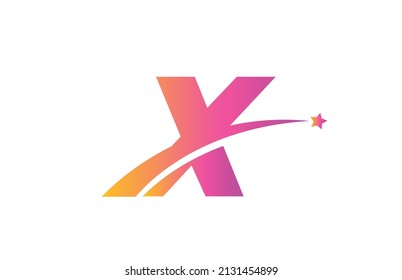 pink star X alphabet letter logo icon design with swoosh. Creative template for business and company 