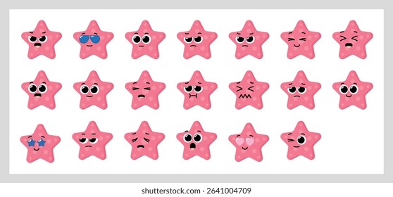 Pink Starfish Emojis with Varied Facial Expressions and Emotions for Cute Design
