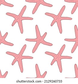 pink starfish pattern.seamless pattern of pink starfish with dots texture drawn in doodle style simple repeating pattern for summer design