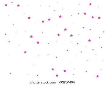 Pink starry background. Tiny stars. Confetti celebration, Falling pink abstract decoration for party, birthday celebrate, anniversary or event, festive. Festival decor. Vector illustration. 