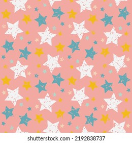 Pink starry sky seamless pattern, background with star for textile and wrapping paper