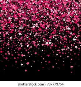 Pink Stars Background. Bright Pink Stars on a Black Background. Modern Fashionable Background. Pink Stars Background for Wrapping paper, Postcards, Banners, Prints. Abstraction with Pink Stars.