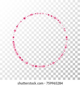 Pink Stars Confetti Lines on Transparent Background. Invitation Background. Banner, Greeting Card, Christmas and New Year card, Postcard, Packaging, Textile Print. Beautiful Starry Sky
