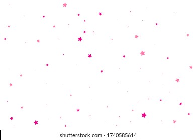 Pink Stars Design. Coral Confetti Design. Salmon Falling Design. Celebration Symbol. Rose Glitter Background. Sparkling Isolated. Texture Isolated. Universe Anniversary.