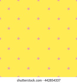 Pink stars geometric seamless pattern on yellow background . Fashion graphic design. Modern stylish abstract texture. Template for prints, textile and decoration, wallpaper. Vector illustration.