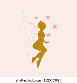 Pink stars and golden fairy illustration, perfect to use on the web or in print