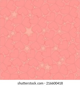 Pink stars and hearts on the pink background (Valentine card)