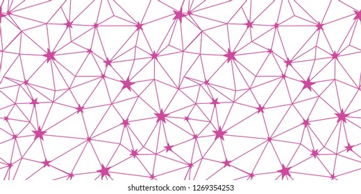 Pink stars network vector seamless pattern. Great for space and holiday inspired wallpaper, backgrounds, invitations, packaging design projects. Surface pattern design.