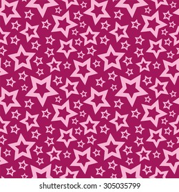 Pink stars on cherry background. Background, seamless texture, vector illustration
