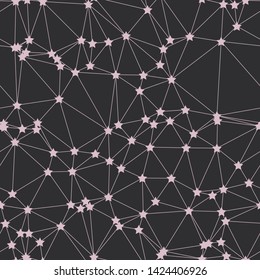 Pink stars on dark gray connected in a mesh network of triangles.  Space, constellation, celestial. Generative art (made with code).