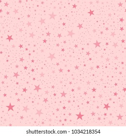 Pink stars seamless pattern on light pink enchanting background.