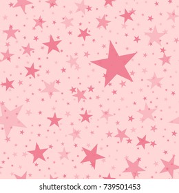 Pink Stars Seamless Pattern On Light Pink Pleasant Background.