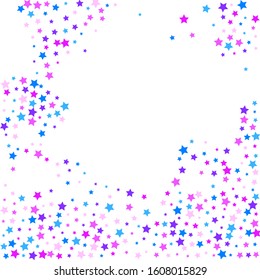 Pink Stars Space. Blue Confetti Space. Indigo Starry Card. Red Texture Holiday. Sparkling Greeting. Celebration Gift. Glitter Symbol. Falling Symbol.