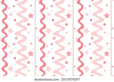 Pink stars Vertical wavy lines Seamless pattern lovely romantic Isolated background Wrapping paper Fabric wallpaper wallpaper polygraphy Repeating design Fabric print template