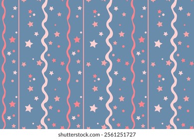 Pink stars Vertical wavy lines Seamless pattern lovely romantic Isolated gray background Wrapping paper Fabric wallpaper wallpaper polygraphy Repeating design Fabric print template