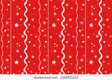 Pink stars Vertical wavy lines Seamless pattern lovely romantic Isolated red background Wrapping paper Fabric wallpaper wallpaper polygraphy Repeating design Fabric print template