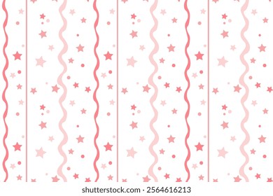 Pink stars Vertical wavy lines Seamless pattern Isolated background Wrapping paper Fabric wallpaper wallpaper polygraphy Repeating design Fabric print template Girl's mood